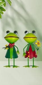 HONGLAND Metal Yard Art Garden Decor for Outside - Cute Frog Outdoor Decor - 3D Spring Frogs Figurine Garden Sculptures & Statues - Gifts for Grandma Mom - 2 Pcs
