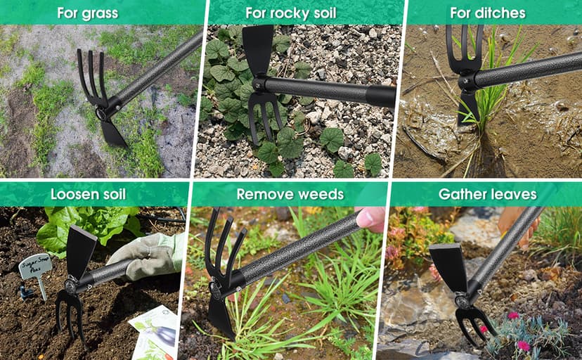 Hoe Garden Tool,45 Inch Long Garden Hoe and Cultivator, Garden Hand Tiller with Long Handle,Heavy Duty Garden Tools Hoe Cultivator for Gardening,Weeding, Tilling,Lossening Soil,Planting