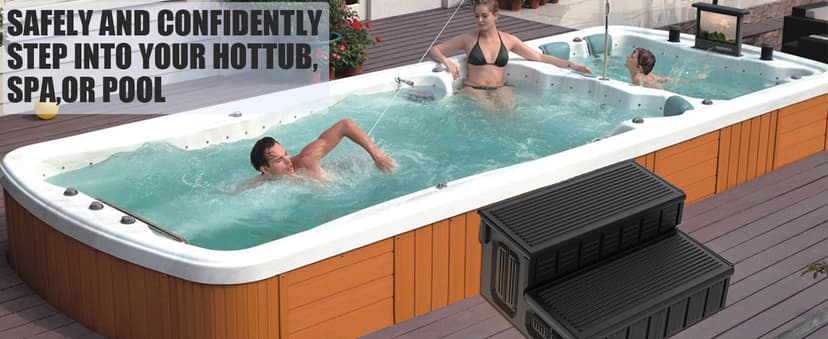 Hot Tub Steps, Outdoor Spa Steps with Storage, Non-Slip & Sturdy Hot Tub Stairs, 36 Inches Long, Black