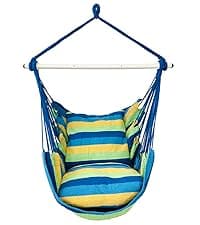 Highwild Hammock Chair Hanging Rope Swing - Max 500 Lbs - 2 Cushions Included - Steel Spreader Bar with Anti-Slip Rings - for Any Indoor or Outdoor Spaces (Grey)