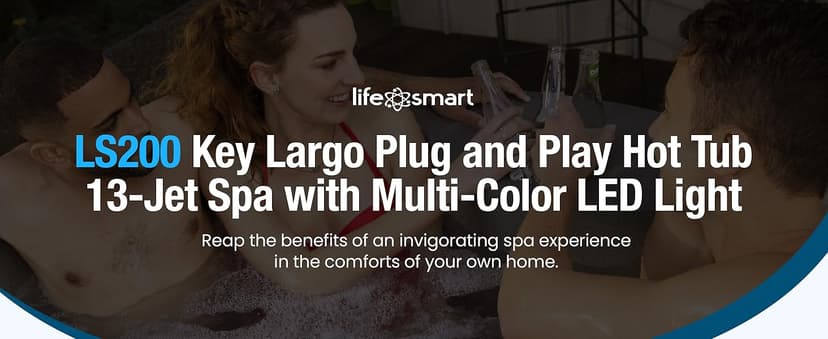 LifeSmart 4-Person Hot Tub, Outdoor Spa with Cover and LED Lights, Circular, Beige - Above-Ground Spa Machine with Accessories for Home and Personal Relaxation