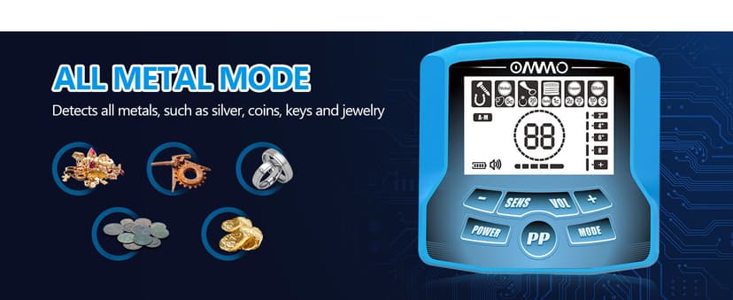 OMMO Metal Detector for Adults With Adjustable Stem, 5 Detection Modes, Higher Accuracy Gold Detector, IP68 Waterproof Coil for Detecting Treasure