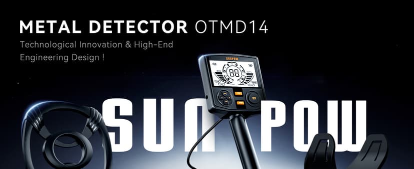 SUNPOW Metal Detector for Adults Professional - High Accuracy with 12" Waterproof Coil, 2x Backlit LCD Display, Advanced DSP Chip, 5 Modes, Adjustable Length (19"-59"), Sturdy Spiral Structure -OTMD14