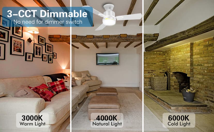 32" Ceiling Fans with Light and Remote, Energy Saving Super Quiet 6-Speed Ceiling Fan with 3CCT Dimmable Light for Indoor and Outdoor, Reversible, White and Wood