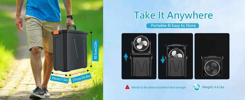 GHORA Portable Misting Fan with 9L Water Tank, 20000mAh Rechargeable Battery Camping Fan, Outdoor Cooling Fans for Patios with Remote & LED, 4 Speeds, 4 Spray Mister Modes, for Home, Outside