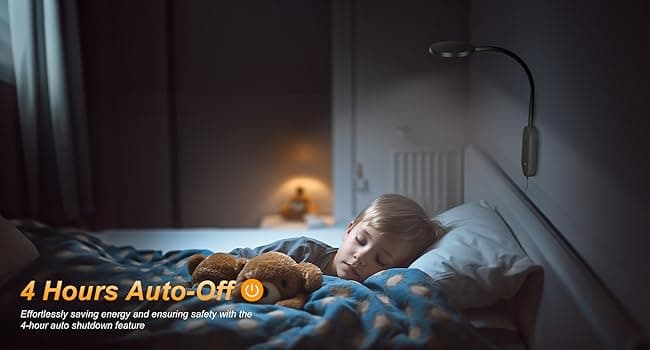 deeloop LED Wall Mounted Reading Light for Bed, Book Light for Wall Bedside Lamp with USB Output, 4 Hour Auto-Off Timer Lights,Eye-Caring Reading Lamp with 5 Dimmable 360° Gooseneck Headboard Light