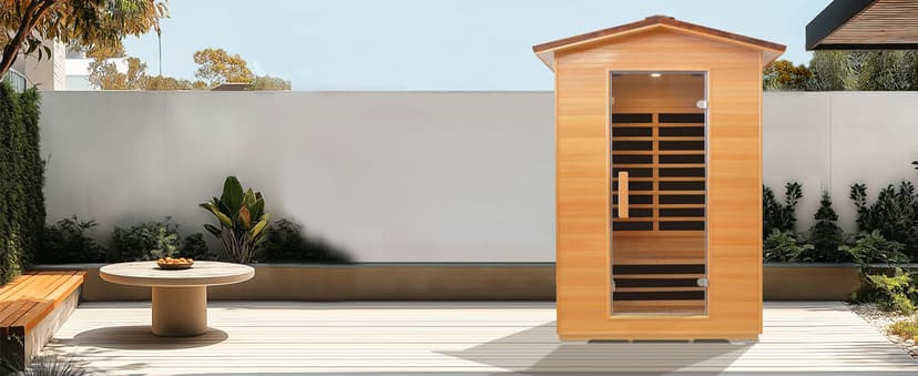 Outdoor Sauna 2 Person Far Infrared Saunas Dry Home Sauna Room Hemlock 1 to 2 Person Wood Sauna 1950W/110V Low EMF with Bluetooth Speaker, Reading Light, Cup Holder and Towel Rack - 47*39*82 IN
