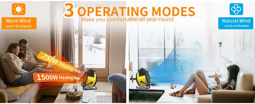 Buyplus Outdoor Heaters for Patio - 1500W Portable Garage Heater with 90°Adjustable Angle, Overheat Protection & 2S Fast Heating, Electric Space Heater for Patio, Garage, Bedroom, Office (Yellow)