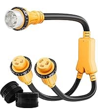 MECMO Shore Power NEMA L5-30P to 3X 5-15R/5-20R RV Generator Adapter Marine 30 Amp to 110 15 Amp Household Regular Connector, 30A 3 Prong Locking Generator Male L5-30P to 5-15R 5-20R 3-Way Female