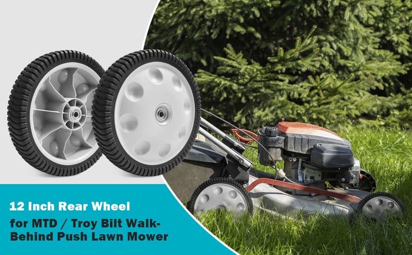 12 Inch 734-04019 Rear Wheel Replacement for MTD 734-04127, Lawn Mower Wheel 12" x 2.125" S-Wave Wheel Tire Compatible with Most Troy Bilt Walk-Behind Push Lawn Mower, 2 Pack