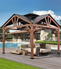 Modern Shade 10'x10' Hardtop Gazebo with Galvanized Steel Roof & 4 LED Lights - Permanent Metal Gazebo Outdoor Pavilion for Backyard, Deck, Garden - All-Weather Patio Cover