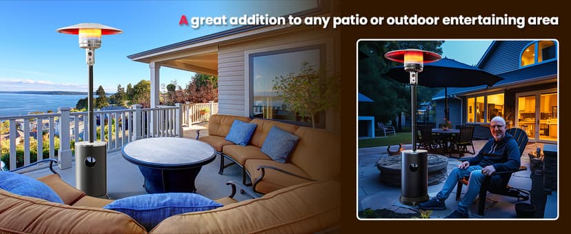 PAMAPIC 48000 BTU Patio Heater, Outdoor Propane Heater 2 in 1 Table Design, Double-Layer Stainless Steel Burner, Wheels, Triple Protection System, Outdoor Heater for Home and Residential,Black