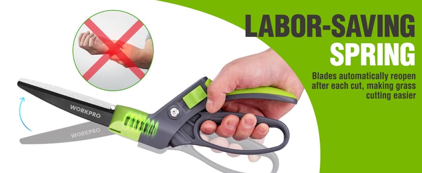 WORKPRO Grass Shears Handheld, Ultra-Sharp Grass Clippers with 360 Degree Swivel Blades, Manual Grass Cutter, Non-Slip Garden Shears, Gardening Scissors, Plant Clippers for Precise Lawn Trimming