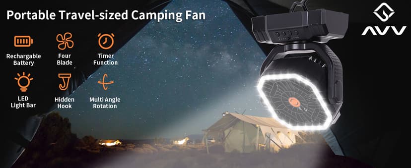 AVV 20000mAh High Speed Portable Camping Rechargeable Fan with Remote Control, Battery Powered with Auto Oscillating with Camping Essentials Accessories for Outdoor, Beach, Patio, Tent, Black