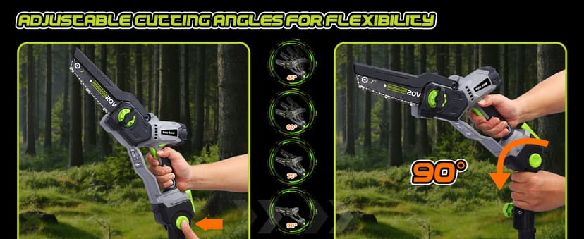 2-in-1 Cordless Pole Saw (2025 Upgraded), 7 Inch Brushless Mini Chainsaw with Extension Pole, Pole Saws for Tree Trimming Battery Powered with 2x 20V 4000 mAh Battery, 16ft Reach Electric Pole Saw