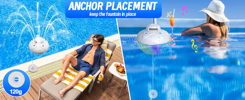 KingSom 3 in 1 Bluetooth Pool Speaker with Pool Fountain Light, 10000mAh Floating Pool Speaker, IP68 Waterproof Hot Tub Speakers, Loud Sound, BT5.4,24H Playtime Rechargeable pool Water Fountain, White