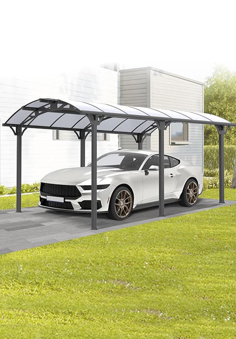 Real Relax Metal Carport 10 x 16ft with Heavy Duty Metal Frame & Pitched-Roof Polycarbonate Panel Canopy, Sturdy Canopy Shelter for Car, Truck, Pickup, SUV, Tractor, and Boat, Grey