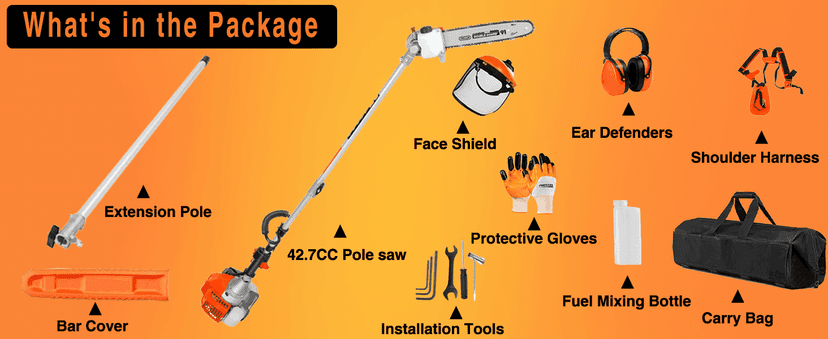 PROYAMA 90-180 Degree 42.7cc Head Adjustable Pole Chainsaw for Tree Trimming with 12 inch OREGON Cutting Bar & OREGON Chain 38-inch Extension for a 15ft Reach Gas Cordless Pole Saw