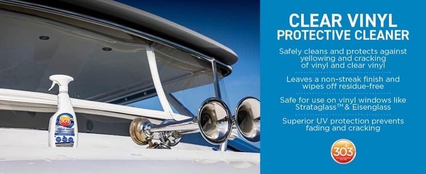 303 Products Marine Clear Protective Cleaner - Cleans and Protects Vinyl and Plastics, Provides Superior UV Protection, Prevents Yellowing and Cracking, 32oz (30215) Packaging May Vary