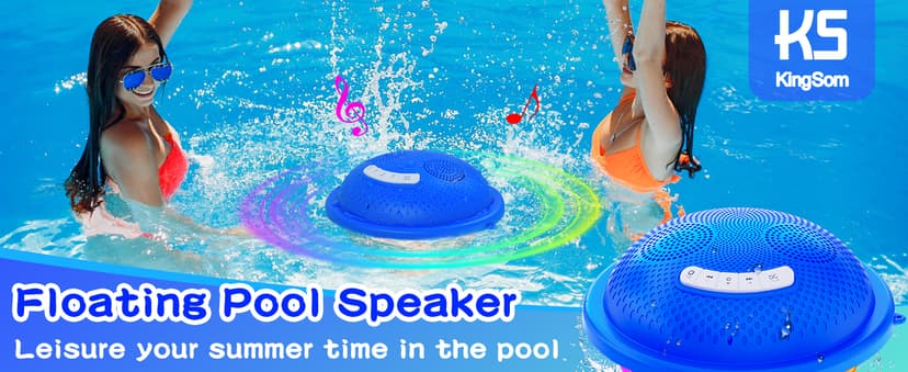 KingSom Bluetooth Pool Speaker,Floating Pool Speaker with Colorful Lights,Hot Tub Speakers IP68 Waterproof pool Speakers,16W Loud Stereo Sound Bluetooth speaker,TWS Pairing Floating speakers for Pools