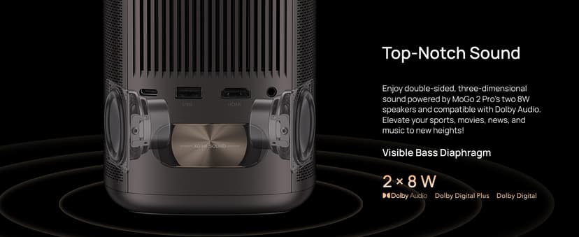 XGIMI MoGo 2 Pro 1080P Portable Projector, Mini Projector with WiFi and Bluetooth, Android TV 11.0, 400 ISO Lumens, 2X8W Speakers, Supports 4K, Auto Focus, Object Avoidance, and Screen Adaption