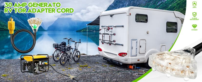 30 Amp to 110 Generator Adapter Cord, NEMA L5-30P Male to 3X 5-15R/5-20R Female Generator Distribution Adapter 3 Prong 30 Amp to 15 Amp/20Amp with Lighted Power Indicator,STW 10 AGW 3FT