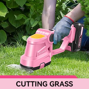 Saker Cordless Hedge Trimmer-20V Electric Shrub Trimmer Grass Shears Handheld Grass Cutter, Hedge Shear with 2 PCS Rechargeable Battery and Charger for Garden, Lawn(Pink)