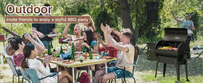 KingChii Portable Electric Wood Pellet Grill & Smoker with Foldable Legs, 456 SQ.IN Grill Capacity, with PID Temperature Control (180-425°F) for Backyard Camping Bake and Roast, Black with Cover