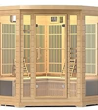 Real Relax Outdoor Infrared Sauna 4 Person for Home, Low EMF Far Infrared Sauna Spruce Wood Sauna with 10min Rapid preheating, Bluetooth, LCD Panel