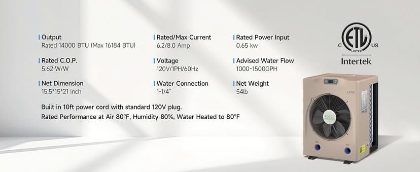 Pool Heater for Above Ground Pools, 14000BTU Electric Swimming Pool Heat Pumps for Inflatable Pools up tp 5000gallons,110V-120V/60Hz Portable Pool Warmers