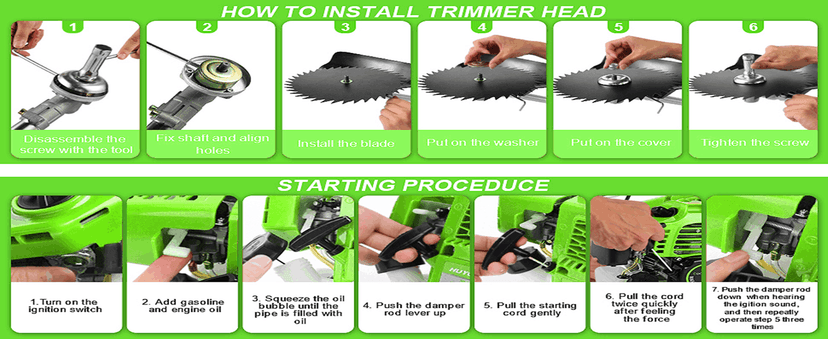 58CC Weed Wacker Brush Cutter, Gas Powered String Trimmer 4-in-1 Gas Weed Eater with 4 Detachable Heads Straight Shaft 2-Cycle for Weed, Brush(Green)