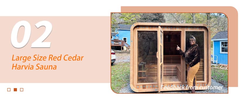 Customize Luxury Outdoor Sauna 6-10 Person, Canadian Hemlock, Red Cedar Sauna, Porch Option, Glass Window Option, Wood Burning Stove or Harvia Heater with Rocks, Extra Large Backyard Saunas (0-195 °F)