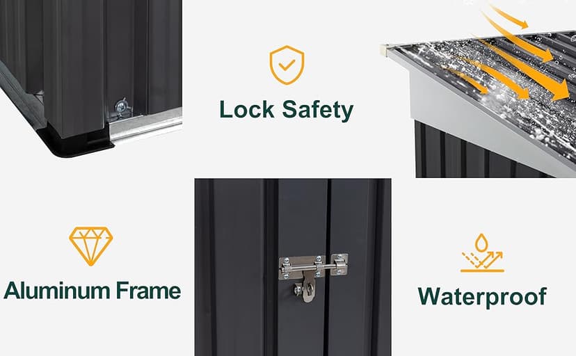 Shintenchi 5x3 FT Outdoor Storage Shed with Window, Outdoor Waterproof Storage Shed Metal Garden Shed with Lockable Single Door, Weather Resistant Tool Storage House Shed for Garden,Backyard,Drak Gray