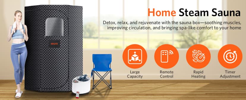 Sauna Box, Portable Steam Tent for Home Detox and Relaxation, Includes 3L Steamer, Remote Controller, Folding Chair, Adjustable Timer 1-60 Min, Large Size