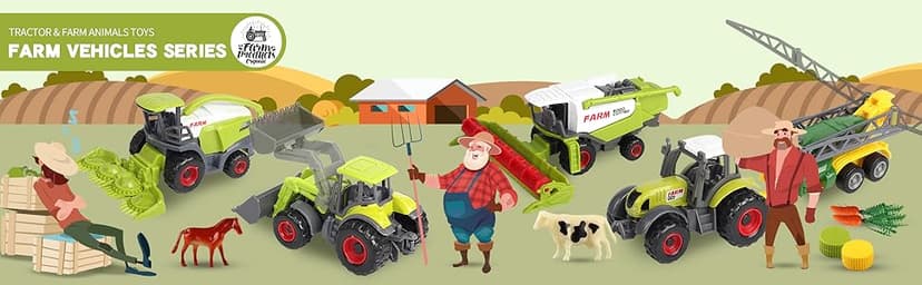 Oriate Kids Farm Toys Realistic Tractor Vehicle Playset, Diecast Car Set Educational Mini Farm Animals with Flatbed Trailer, Birthday Gift for Children 3 Year Old