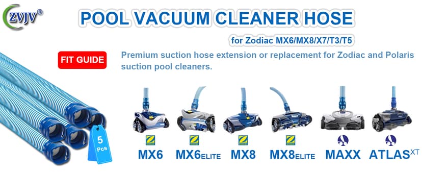 One Year Warranty 5 Pack Premium R0527700 Pool Cleaner Hoses, Twist Lock Pool Vacuum Hose Replacement Kit Compatible with Zodiac Baracuda MX6,MX8,X7,T3,T5 Swimming Pool Cleaner