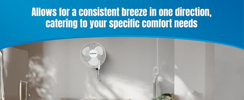 Hurricane Classic Oscillating Wall Mount Fan w/ 3 Quite Speeds, White, 16" - Corded Electric Air Cooling Unit w/Easy Pull Cord Controls for Home, Grow Tents, Offices, Sheds, Studios, Garages & Dorms