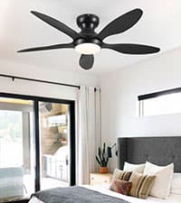 Ceiling Fans with Lights, 51 inch Modern Black Low Profile Ceiling Fan with Light and Remote App Control, Flush Mount, Quiet DC Reversible, Dim Led Ceiling Fan 6 Blade Softer Wind Indoor/Outdoor Patio