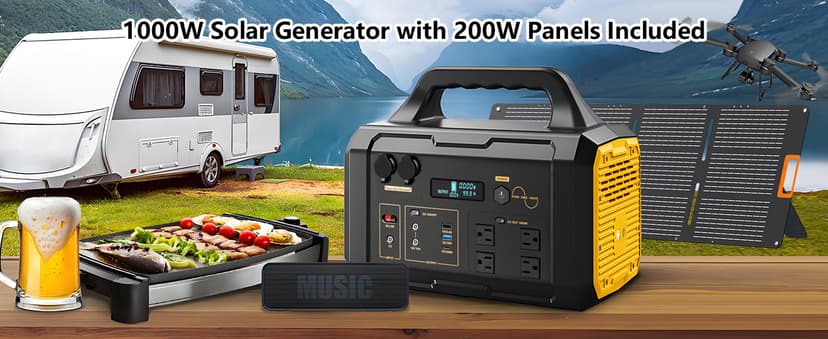 Solar Generator 1024Wh Portable Power Station with Solar Panel Included, LiFePO4 (LFP) Battery, with 120V AC Outlet for RV Camping Outdoor Home Emergency Backup, Fast Charging