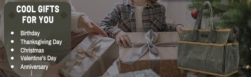 Tool Tote Bag, Heavy Duty 16oz Waxed Canvas Garden Tool Bag | Portable 11-Pocket Tool Storage Bag for Gardener Electrician Contractor Repairman (14"L x 5.5"W x 10.5"H) – Army Green