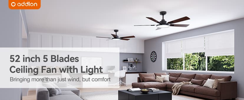 addlon Ceiling Fans with Lights, 52 inch Black Ceiling fan with Light and Remote Control, Reversible, 3CCT, Dimmable, Noiseless, Ceiling Fan for Bedroom, Farmhouse, living room, Indoor/Outdoor Use