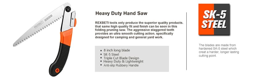REXBETI Folding Saw - 8 Inch Blade for Wood & Dry Wood Pruning, Compact Design, SK-5 Steel