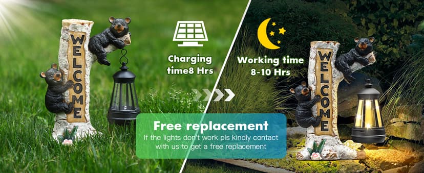 Json Garden Bear Statue with Solar LED Lantern, Gifts for Mom Yard Art, Whimsical Figurine Large Sculpture Lighted Outdoor Mother's Day Spring Decorations for Lawn, Porch