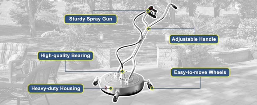 janz 24'' Pressure Washer Surface Cleaner with 4 Wheels,Dual Handle,Stainless Steel Housing, 4 Replacement Nozzle Cores and 2 Hose Adapters,Ideal for Driveways, Sidewalks,Patios,Decks Cleaning