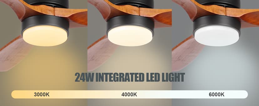 Wood Ceiling Fan with Light,Energy Saving,Ultra-Quiet DC Motor,3 Blades,6 Speed,Outdoor/Indoor Ceiling Fan for Patio,Deck,Porch,Bedroom,Living Room,Brown Walnut