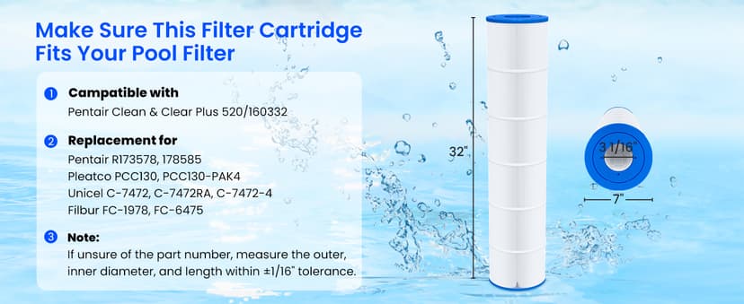 Future Way 4-Pack CCP520 Pool Filter Cartridges Replacement for Pentair Clean & Clear Plus 520, Replace Pleatco PCC130, Pentair R173578, 520 sq.ft