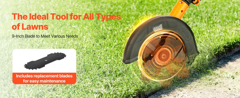 VEVOR Lawn Edger, 9-inch Large Blade, 20 V Battery Powered Cordless Edger Lawn Tool with 3-Position Blade Depth, Adjustable Handle, with Battery and Charger, for Lawns, Driveways, and Sidewalk Edges