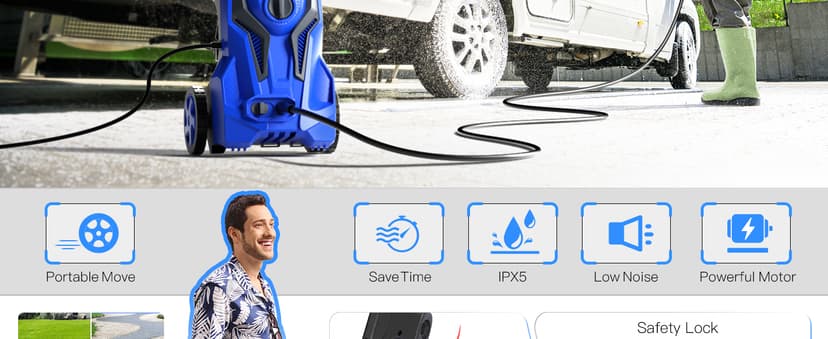 4800PSImax 3.2GPM Pressure Washer Powered - Electric Power Washer for Cars Washing with 25FT Pressure Hose, Blue