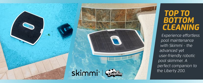 Dolphin Liberty 200 and Skimmi Cordless Robotic Pool Cleaning up to 33 FT - Wall Climbing Scrubber
