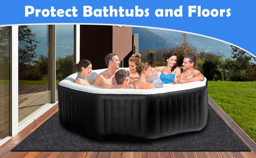80 * 80 Inch Hot Tub Mat, Extra Large Inflatable Hot Tub Pad Outdoor Indoor, Waterproof Slip-Proof Backing, Absorbent Spa Pool Ground Base Flooring Protector Mat (80 * 80 Mat-Square)